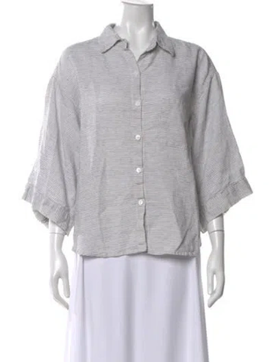 Pre-owned Deiji Studios Linen Striped Button-up Top In Black