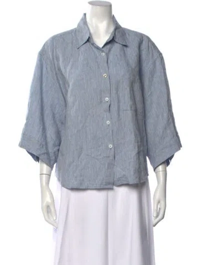 Pre-owned Deiji Studios Linen Striped Button-up Top In Blue
