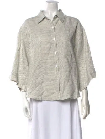 Pre-owned Deiji Studios Linen Striped Button-up Top In Neutrals