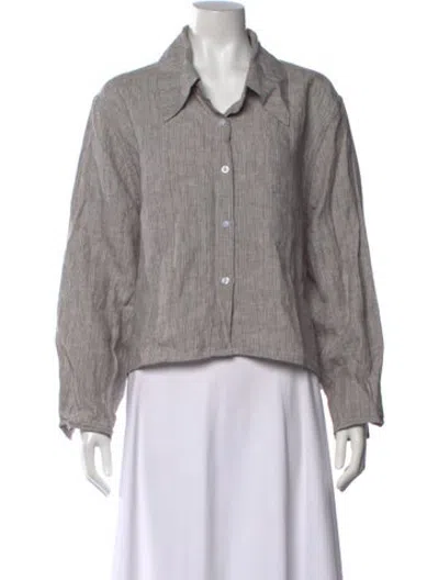 Pre-owned Deiji Studios Linen Striped Button-up Top In Neutrals