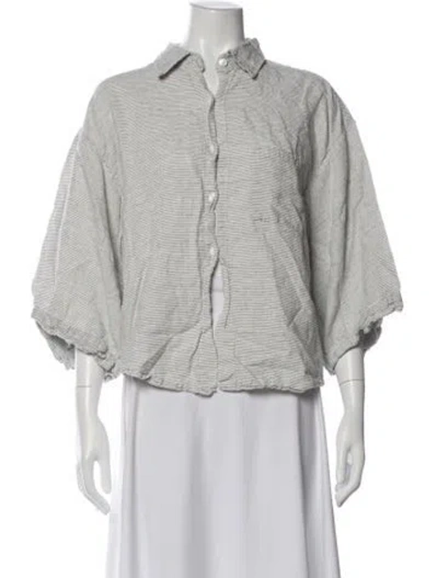 Pre-owned Deiji Studios Linen Striped Button-up Top In White