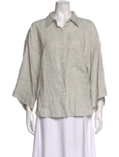Pre-owned Deiji Studios Linen Striped Button-up Top In White