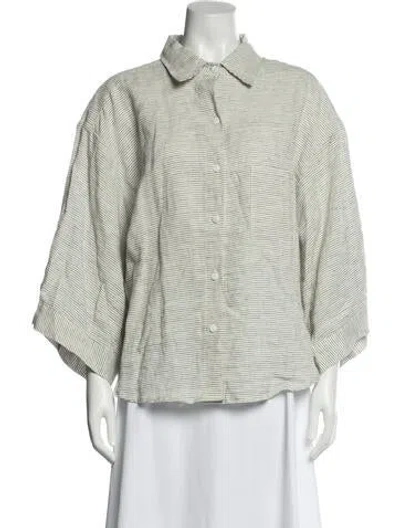 Pre-owned Deiji Studios Linen Striped Button-up Top In White