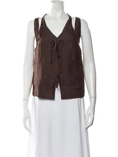 Pre-owned Deiji Studios Linen Striped Crop Top In Brown
