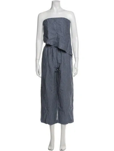 Pre-owned Deiji Studios Linen Striped Pant Set In Blue