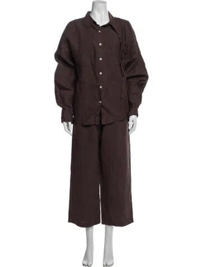 Pre-owned Deiji Studios Linen Striped Pant Set In Brown
