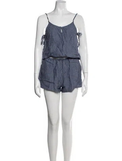 Pre-owned Deiji Studios Linen Striped Short Set In Blue