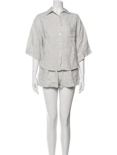 Pre-owned Deiji Studios Linen Striped Short Set In Blue