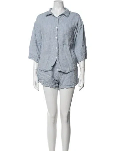 Pre-owned Deiji Studios Linen Striped Short Set In Blue