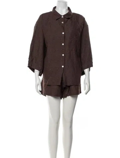Pre-owned Deiji Studios Linen Striped Short Set In Brown