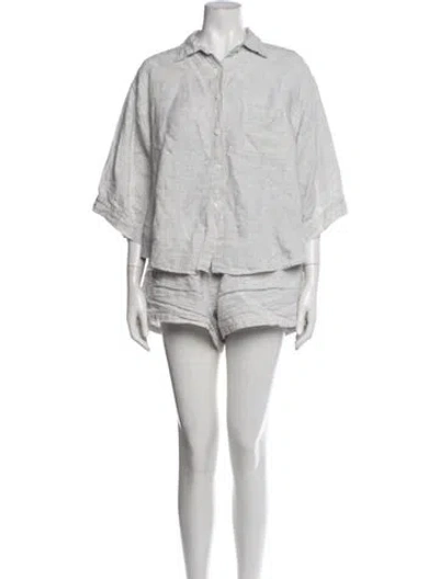 Pre-owned Deiji Studios Linen Striped Short Set In Gray