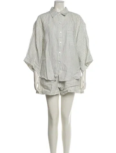 Pre-owned Deiji Studios Linen Striped Short Set In Neutral