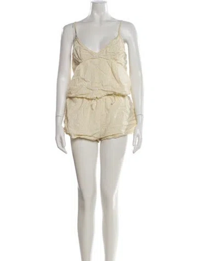 Pre-owned Deiji Studios Linen Striped Short Set In Neutral