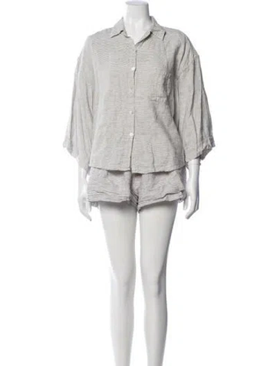 Pre-owned Deiji Studios Linen Striped Short Set In Neutral