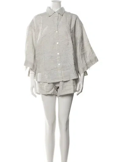 Pre-owned Deiji Studios Linen Striped Short Set In Neutral