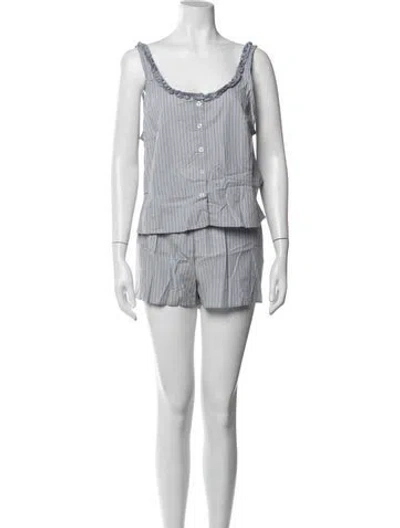 Pre-owned Deiji Studios Linen Striped Short Set W/ Tags In Blue