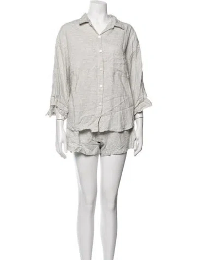 Pre-owned Deiji Studios Linen Striped Short Set In White