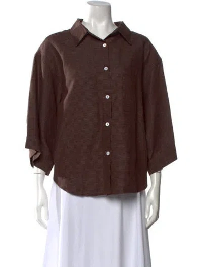 Pre-owned Deiji Studios Linen Striped Top In Brown