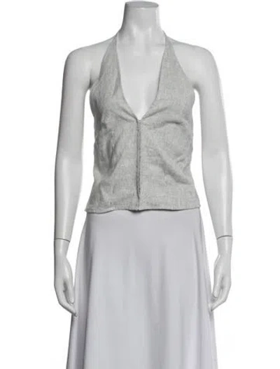 Pre-owned Deiji Studios Linen Striped Top In White