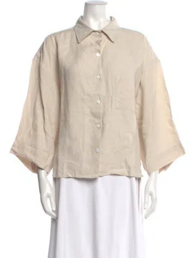 Pre-owned Deiji Studios Linen Three-quarter Sleeve Blouse In Neutral