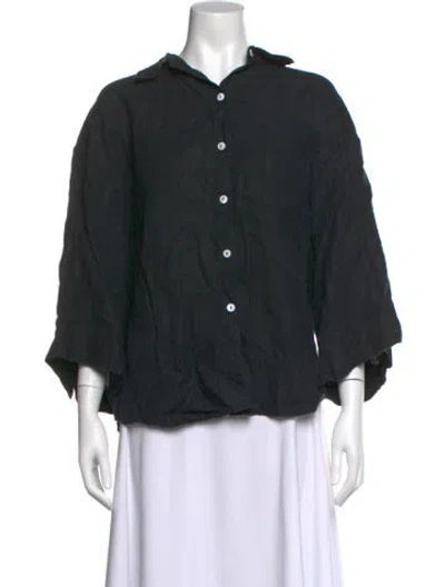 Pre-owned Deiji Studios Linen Three-quarter Sleeve Button-up Top In Black