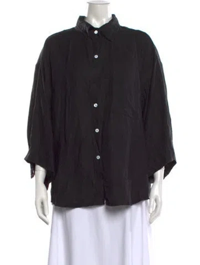 Pre-owned Deiji Studios Linen Three-quarter Sleeve Button-up Top In Black