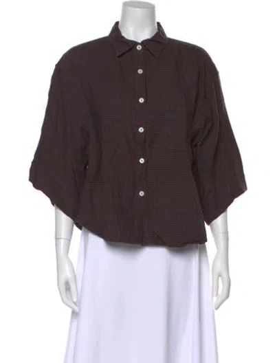 Pre-owned Deiji Studios Linen Three-quarter Sleeve Button-up Top In Brown