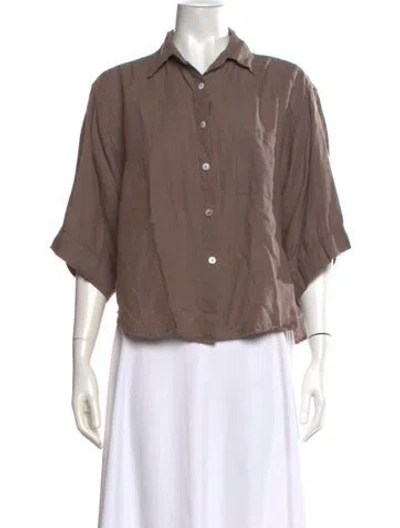 Pre-owned Deiji Studios Linen Three-quarter Sleeve Button-up Top In Brown