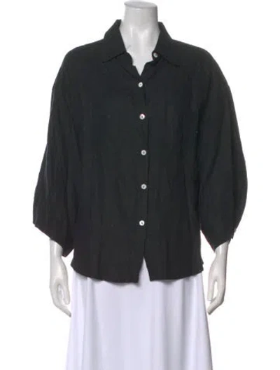 Pre-owned Deiji Studios Linen Three-quarter Sleeve Button-up Top In Gray