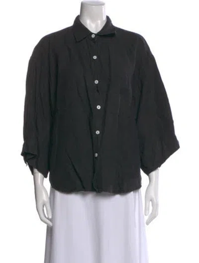 Pre-owned Deiji Studios Linen Three-quarter Sleeve Button-up Top In Gray