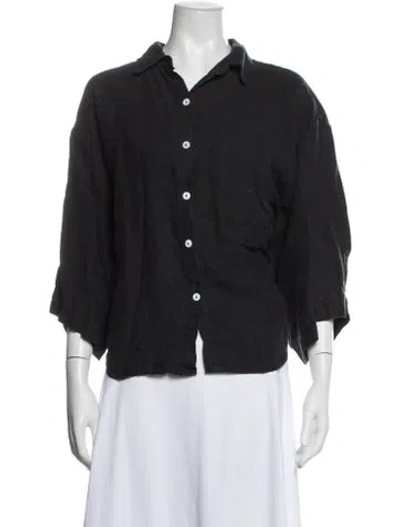 Pre-owned Deiji Studios Linen Three-quarter Sleeve Button-up Top In Grey