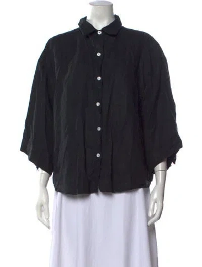 Pre-owned Deiji Studios Linen Three-quarter Sleeve Button-up Top In Grey