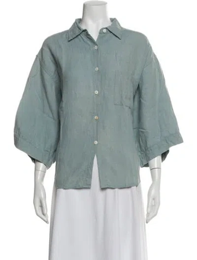 Pre-owned Deiji Studios Linen Three-quarter Sleeve Button-up Top In Multi