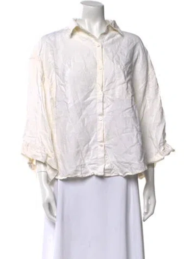 Pre-owned Deiji Studios Linen Three-quarter Sleeve Button-up Top In Neutral