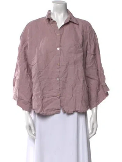 Pre-owned Deiji Studios Linen Three-quarter Sleeve Button-up Top In Neutral