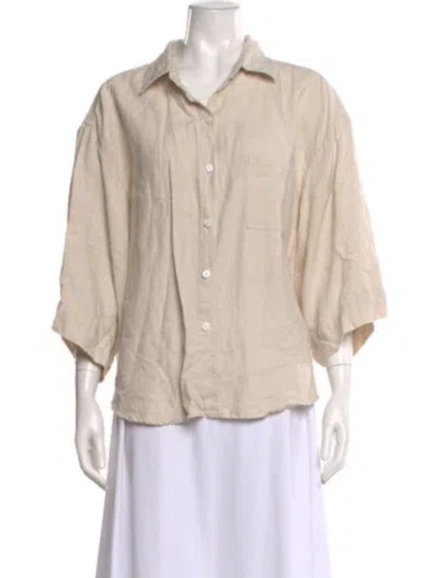 Pre-owned Deiji Studios Linen Three-quarter Sleeve Button-up Top In Neutral