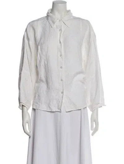 Pre-owned Deiji Studios Linen Three-quarter Sleeve Button-up Top In Neutral