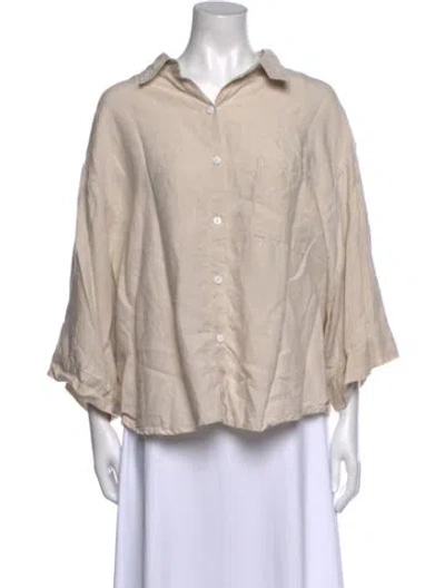 Pre-owned Deiji Studios Linen Three-quarter Sleeve Button-up Top In Neutral