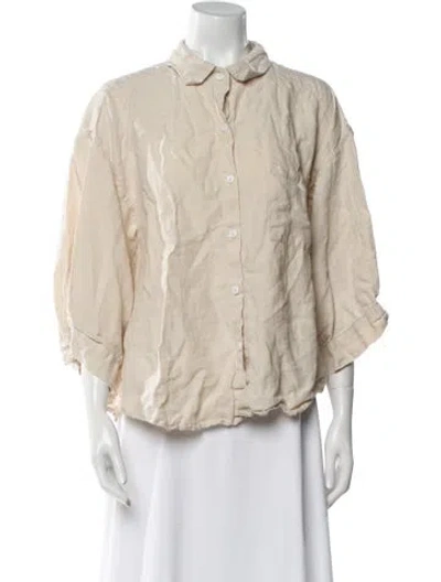 Pre-owned Deiji Studios Linen Three-quarter Sleeve Button-up Top In Neutral