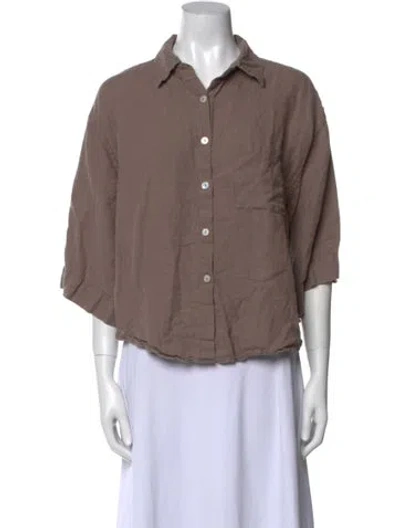 Pre-owned Deiji Studios Linen Three-quarter Sleeve Button-up Top In Neutral