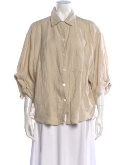 Pre-owned Deiji Studios Linen Three-quarter Sleeve Button-up Top In Neutral