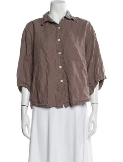 Pre-owned Deiji Studios Linen Three-quarter Sleeve Button-up Top In Neutral
