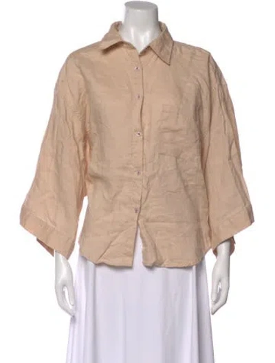 Pre-owned Deiji Studios Linen Three-quarter Sleeve Button-up Top In Neutral