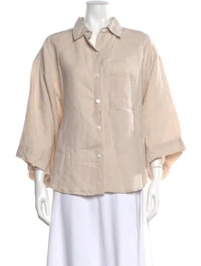 Pre-owned Deiji Studios Linen Three-quarter Sleeve Button-up Top In Neutral