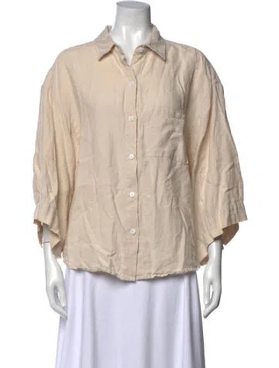 Pre-owned Deiji Studios Linen Three-quarter Sleeve Button-up Top In Neutral