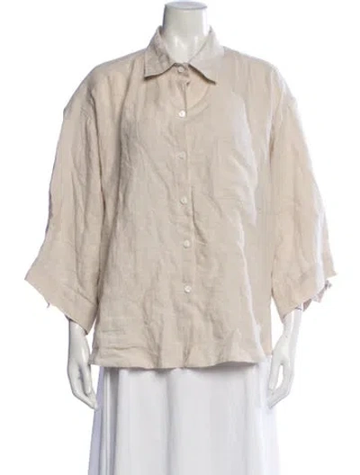 Pre-owned Deiji Studios Linen Three-quarter Sleeve Button-up Top In Neutrals