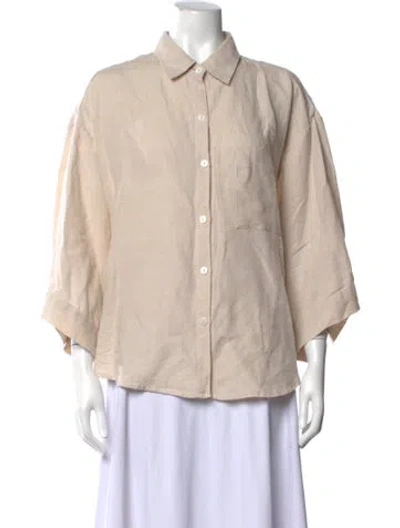 Pre-owned Deiji Studios Linen Three-quarter Sleeve Button-up Top In Neutrals