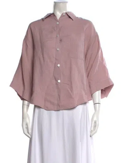 Pre-owned Deiji Studios Linen Three-quarter Sleeve Button-up Top In Neutrals