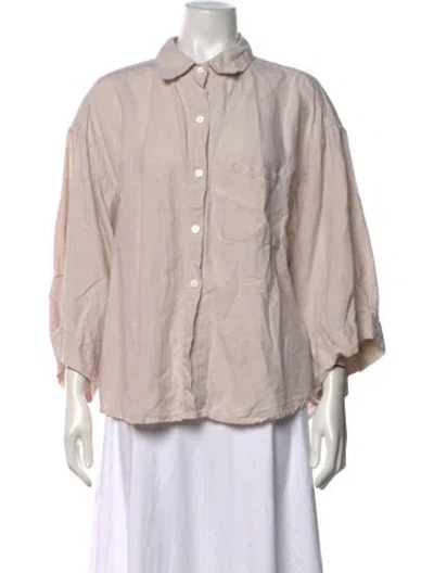 Pre-owned Deiji Studios Linen Three-quarter Sleeve Button-up Top In Neutrals
