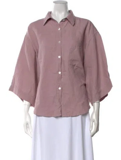Pre-owned Deiji Studios Linen Three-quarter Sleeve Button-up Top In Neutrals